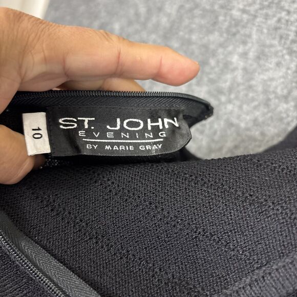 ST JOHN Evening Dress Womens Size 10 Black Halter Knit Beaded Cocktail Party - Picture 3 of 8